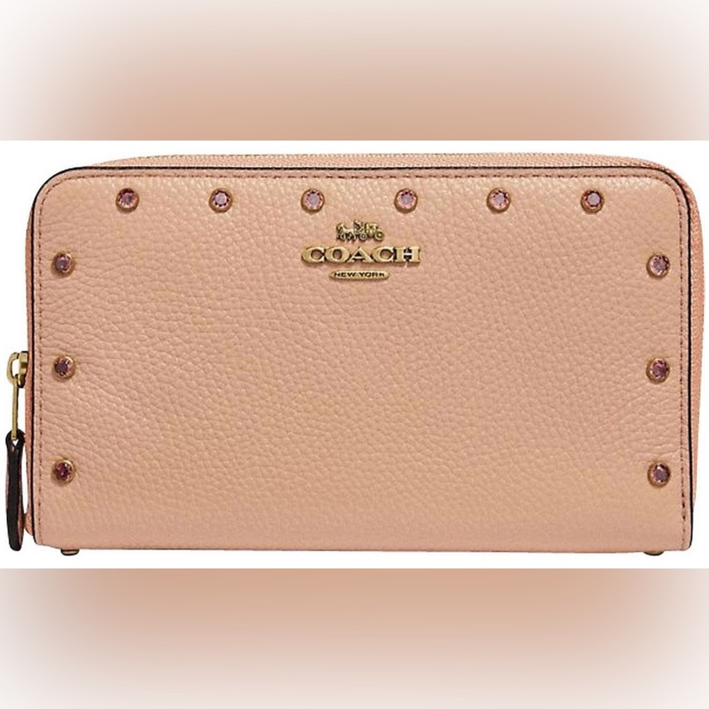 NWOT COACH Accordion Zip Wallet With Crystal Rivets